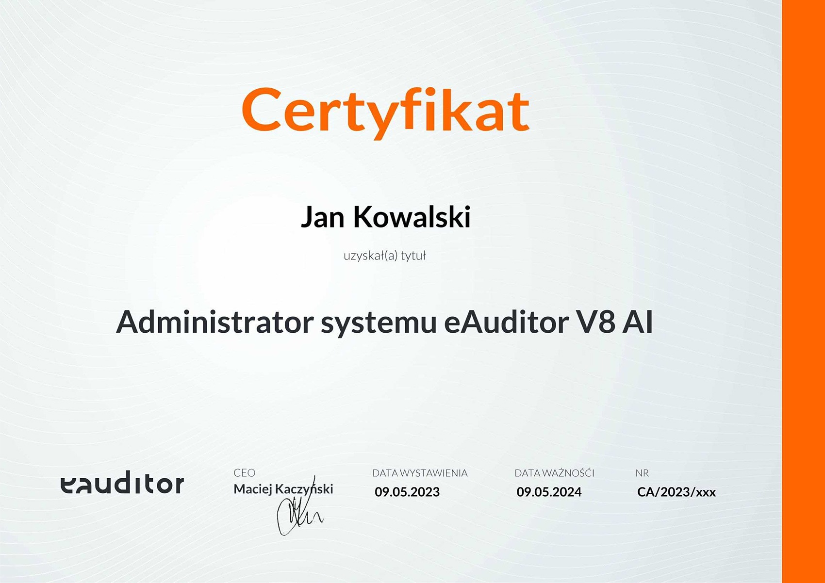 Certyfikat eAuditor Certyfikat eAuditor