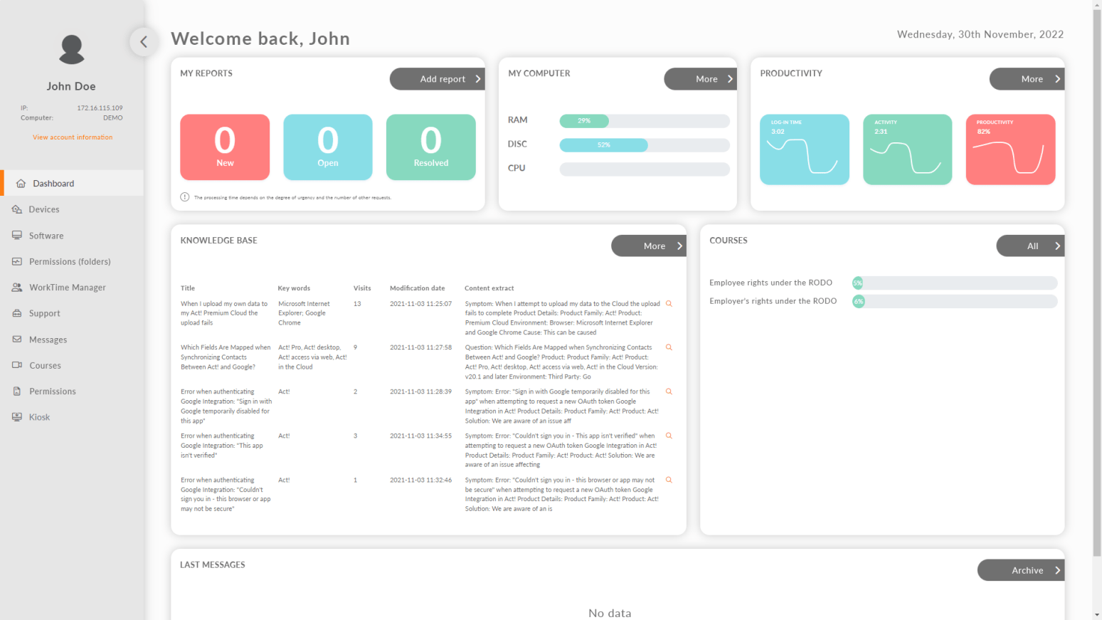 Employee panel in eAuditor | Simple IT for everyone